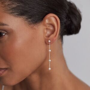 Delicate Silver Pearl Drop Earrings - Women Jewelry